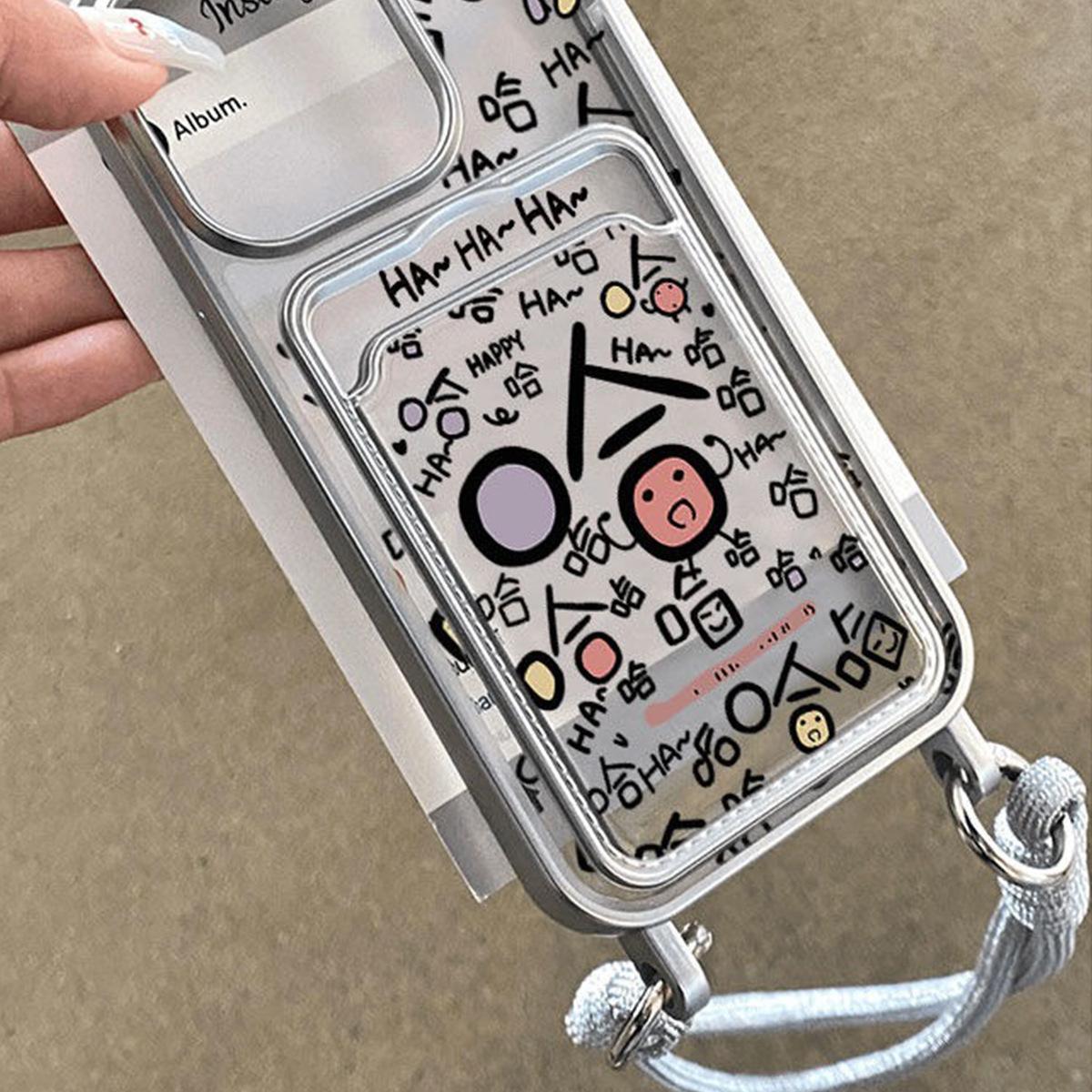 

Electroplated Lanyard Card Holder Full Screen Temperament Protective Cover Cute Fashion Minimalist Style Soft Edge Matte Shell Cartoon For iphone 16 Pro Max