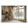 Mocsicka Weihnachten Hintergrund Fotografie Weihnachtsbaum Winter Schnee Haus Fenster Geschenke Dekoration Baby Shooting Kulisse Fotostudio