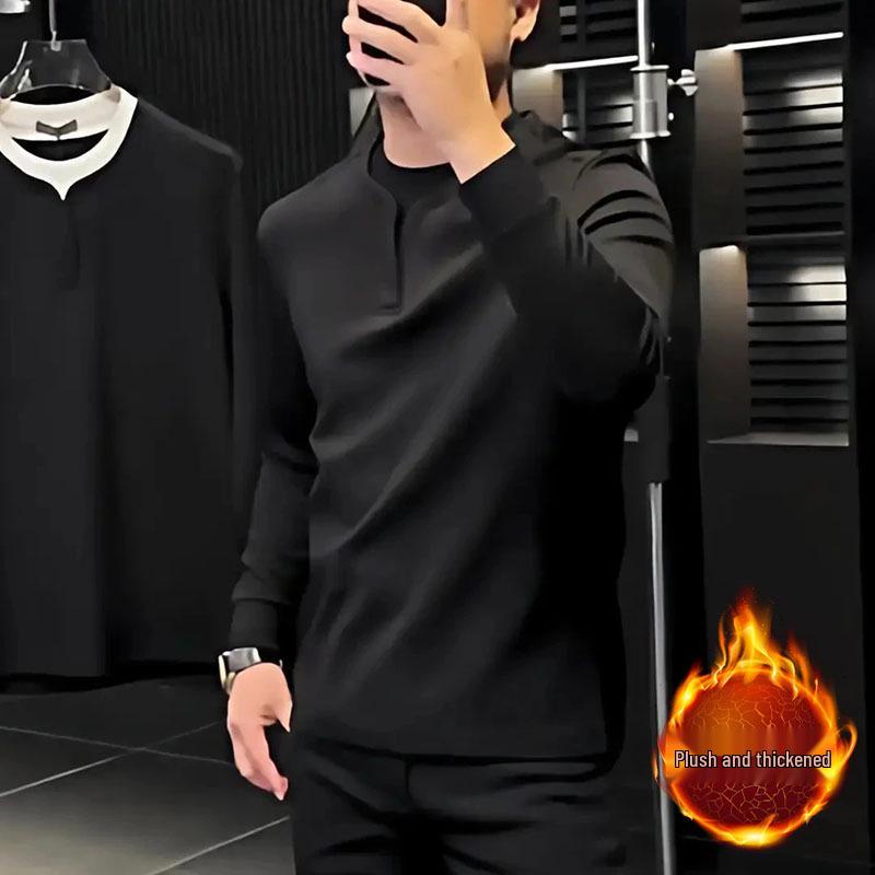 Men s Winter Plus Velvet Double Collar Patchwork Hoodie Shirt M