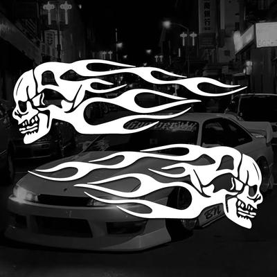 2 Stück Totenkopf Flammen Abzeichen Autoaufkleber, Mode Wasserdichte Vinyl Aufkleber Auto Styling Dekoration Zubehör Auto Aufkleber
