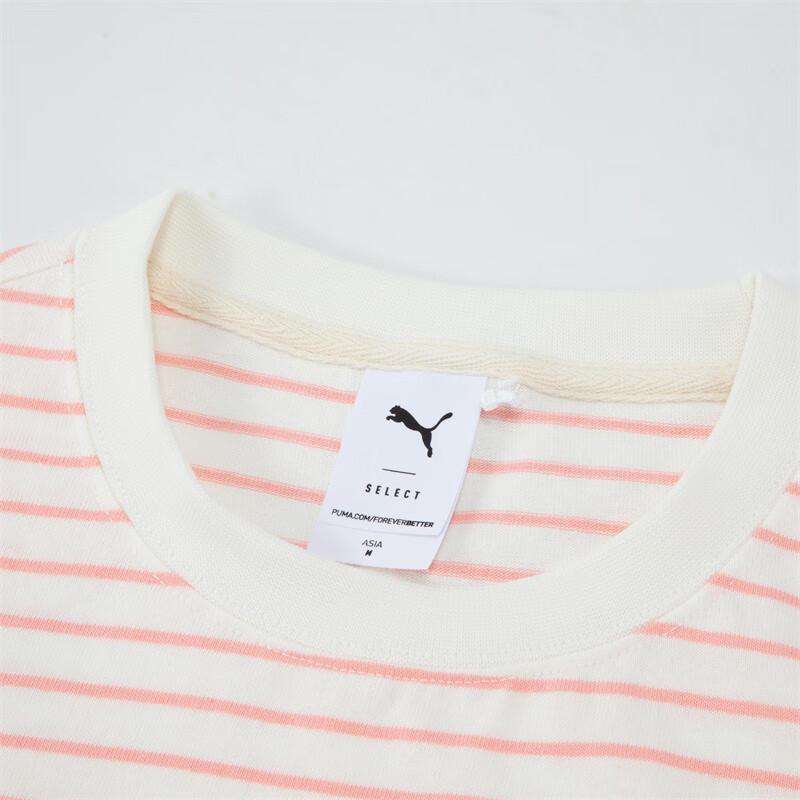 Puma Navy Pack Striped Design Vintage Casual Round Neck Short Sleeve T-Shirt Women Tops Peach-Pink 627732-55