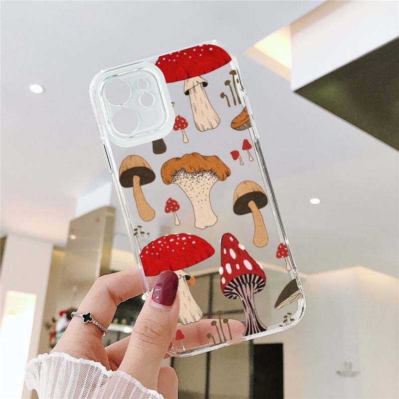 Clear Phone Case For iPhone 15 14 13 12 Pro MAX 11 XS XR 8 Plus Creative Minimalist Graffiti Line Mushroom Soft TPU Cover Coque