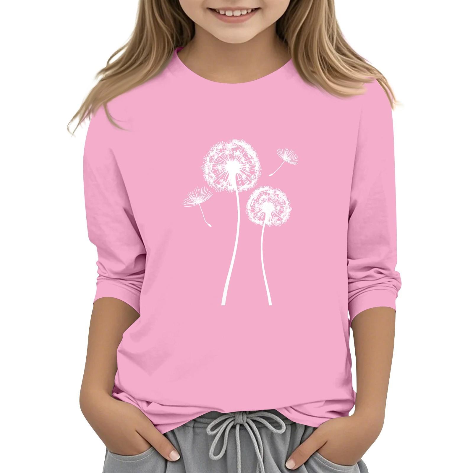 

Дитяча модна повсякденна футболка з круглим вирізом і круглим вирізом із рукавами на 7 точок 110 рожевий