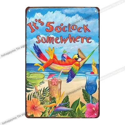 5 Uhr Vintage Blechschild, Retro Metall Wanddeko