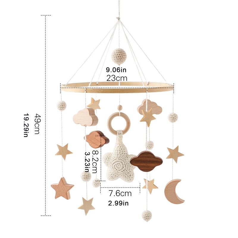 Baby Crib Mobile Wooden Bed Bell Rattle Toy Soft Felt Star Moon Wind Chime Pendant Newborn Comfort Bed Bell Toys Baby Gift