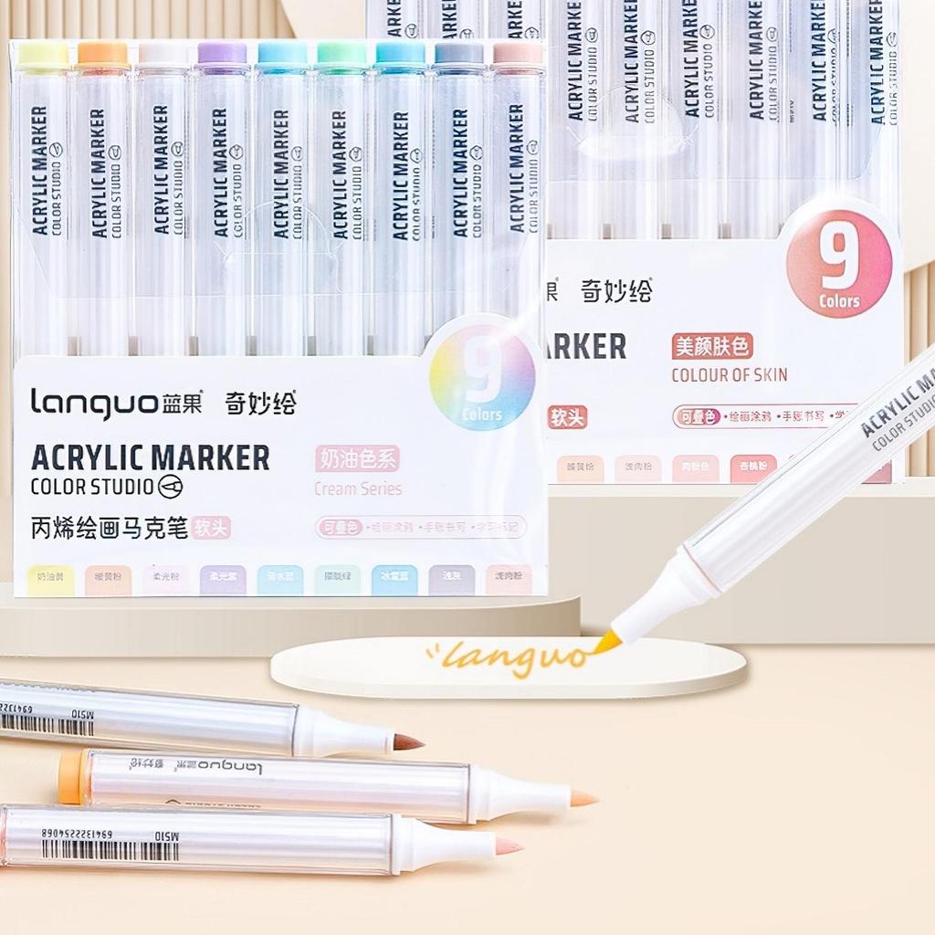 9pcs Color Studio Markers Set Soft Head Brush for Art Painting Drawing Manga Sketch Rocks Fabric