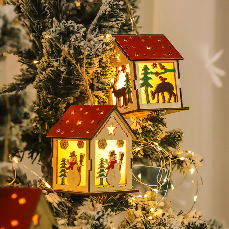2025 New Year Wooden Light Christmas Decorations Creative Modeling Glow Cabin Snowman Battery Powered Holiday Decor