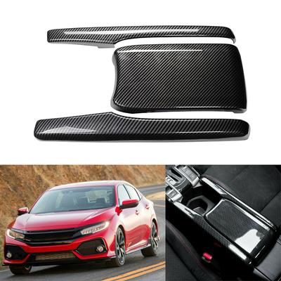3Pcs Car Carbon Fiber Look Central Armrest Box Panel Cover Sticker For Honda Civic 2016 2017 2018 2019 2020 Interior Parts Decor