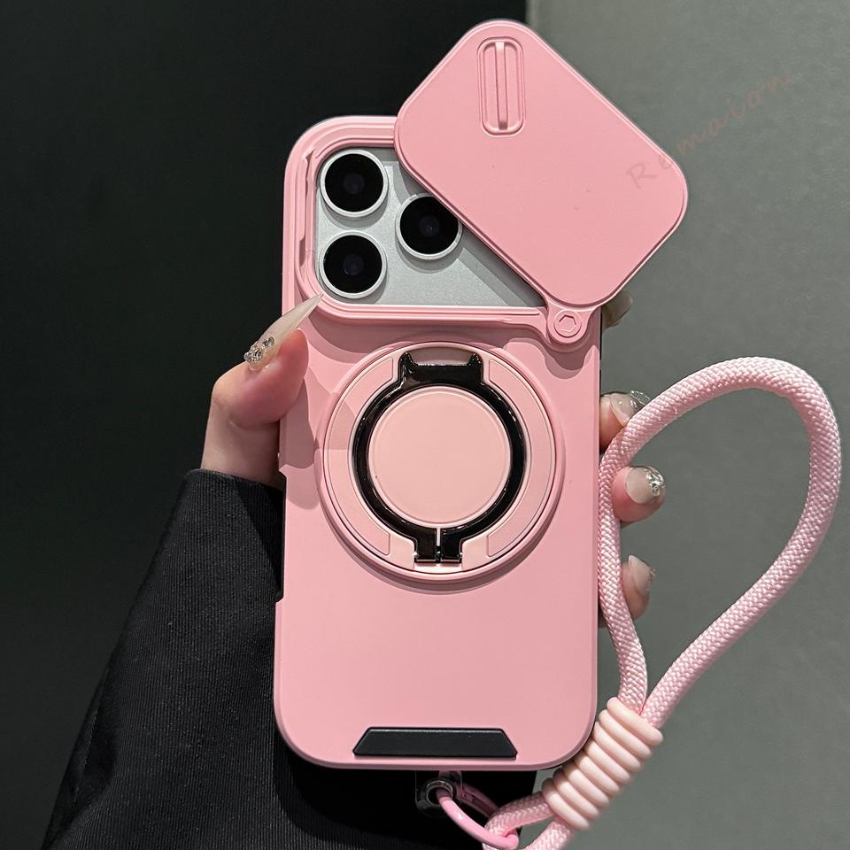 Bracket Wrist Strap Magnetic Case for iPhone 17E 15 12 11 13 14 16 E 17 Air Pro Max 16 Plus Magsafe Stand Armor Protection Cover