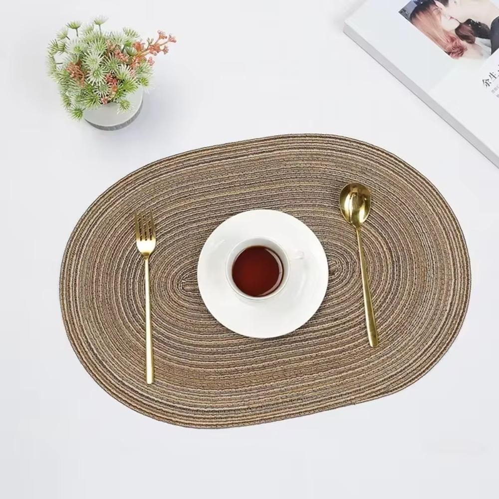2pcs Washable Boho Oval Braided Placemat Hand-woven Heat Insulation Pad  Dining Table