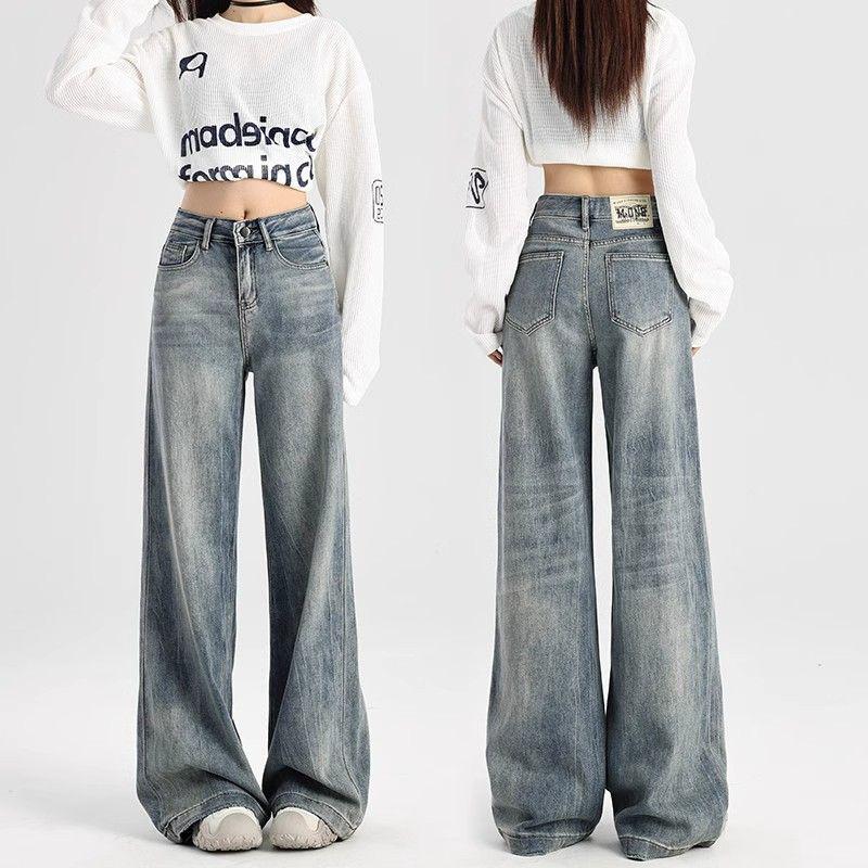 Plus Size High-Waisted Loose Denim Wide-Leg Pants for Women
