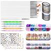 Complete nail art decoration kit with nail brushes, rhinestone kit with stickers, dotting pen, foil, flakes, gold and silver thread