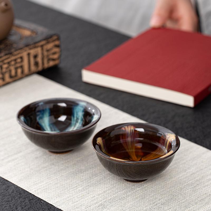 Jun Kiln Tenmoku Glaze Large Tea Cup Creative Cup with Colorful Ceramic Tea Bowl Sand Gold Douli Cup Kung Fu Tea Set Master Cup