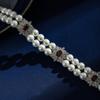 Vintage Double Row Pearl Necklace Women Elegant Floral Geometric Choker With Mother Of Pendant Lightweight Copper Chain