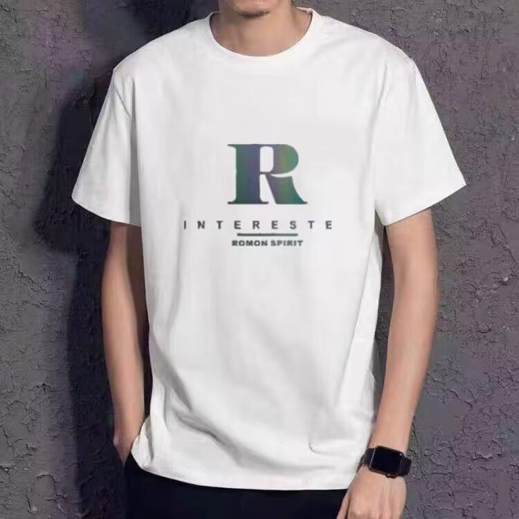 

Летняя мужская тонкая футболка с короткими рукавами и круглым вырезом, трендовая рубашка с верхом из чесаного хлопка, футболка с принтом буквы R 5XL белый