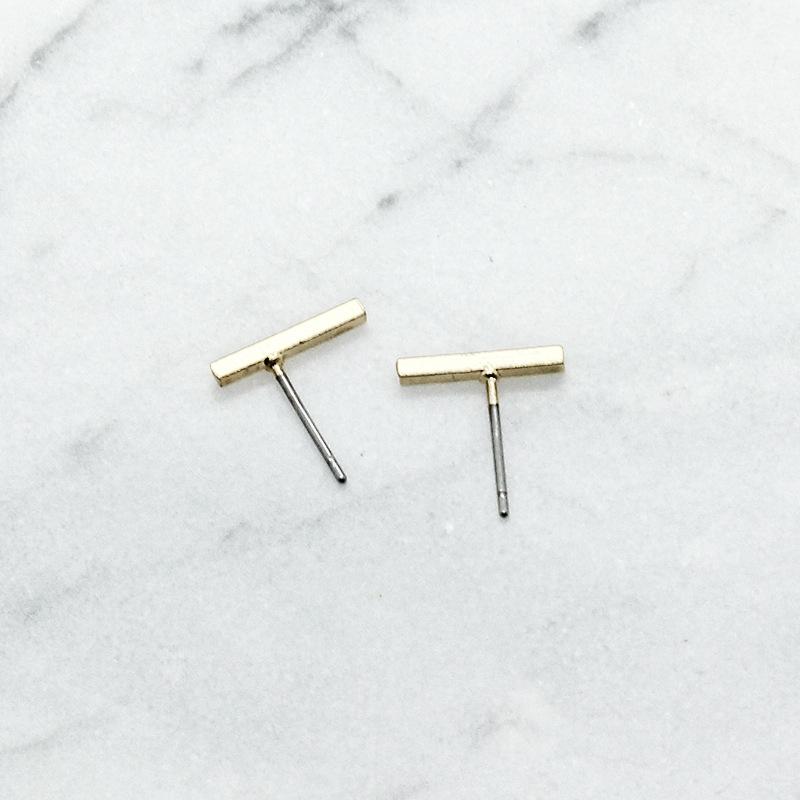 Trendy Bar Shape Women's Small Earrings Mini Ear Jewelry Gold Silver Vertical Bar Simple Design Stud Earrings