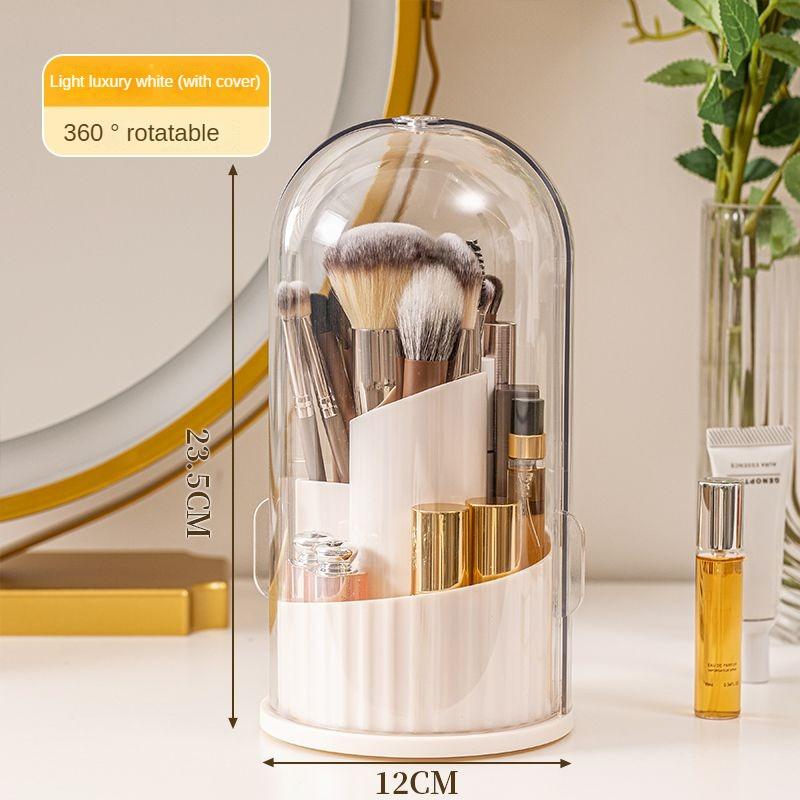 Makeup Barrel Brush Rotating Open Door Cosmetics with Lid Storage Box Transparent Desktop Lip Brush Barrel Rotatable Pen Holder