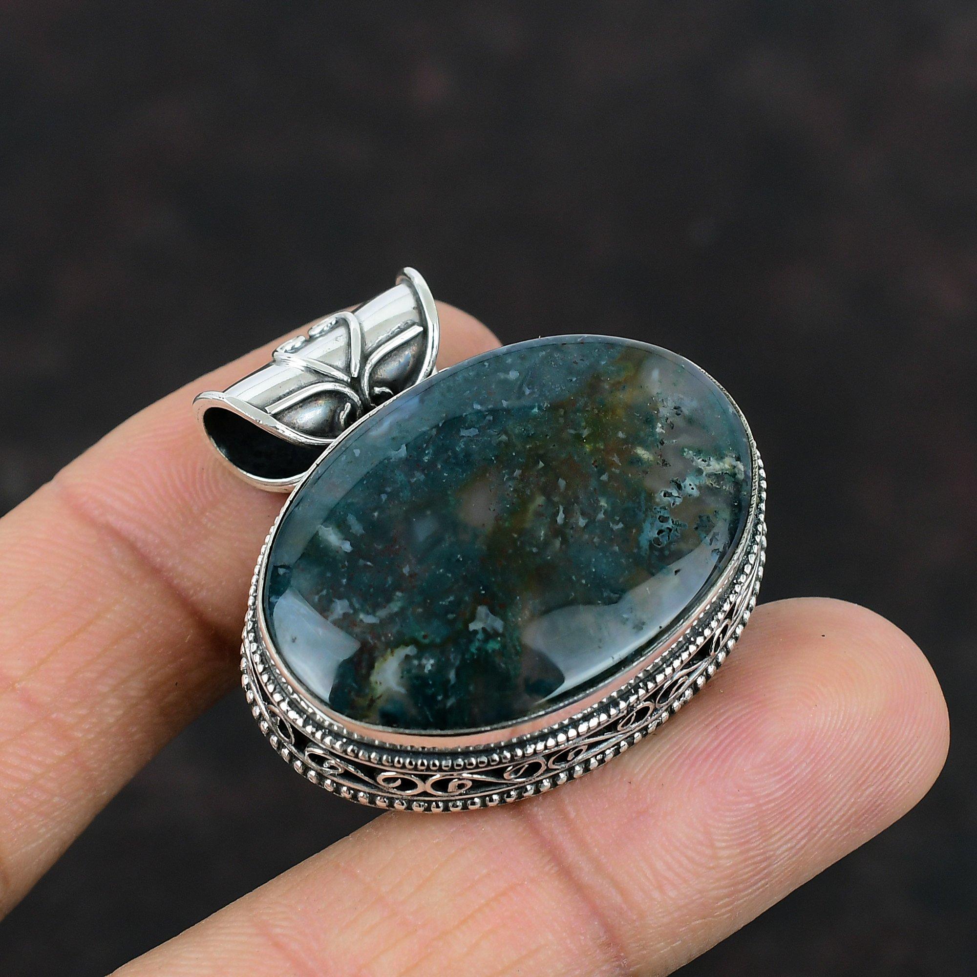 

Кулон из мохового агата, винтажный кулон, ювелирные изделия ручной работы из настоящего драгоценного камня, подвеска из стерлингового серебра 925 пробы, удивительный кулон, подарки для нее, элегантные ювелирные изделия