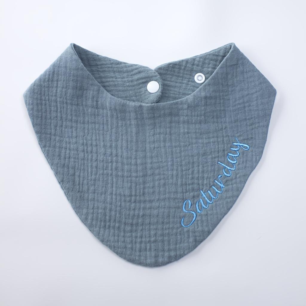 Soft Cotton Pet Dog Bandana Breathable Solid Color Triangular Scarf with Snap Button and Embroidery
