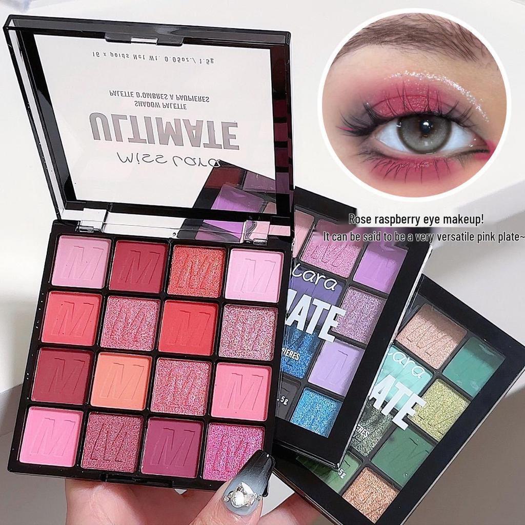 Miss Lara Dazzling 16-Color Eyeshadow Palette - Shimmer & Matte for Stage and Student Makeup