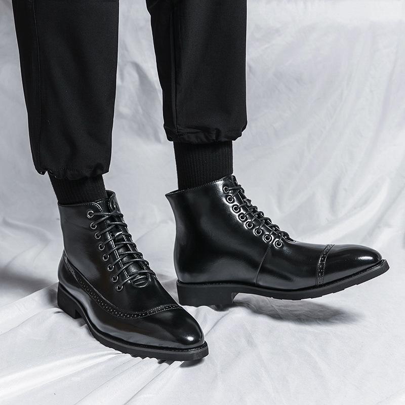 British Style High-Top Plus Size Leather Patchwork Martin Boots - Men's Autumn Fashion Trend