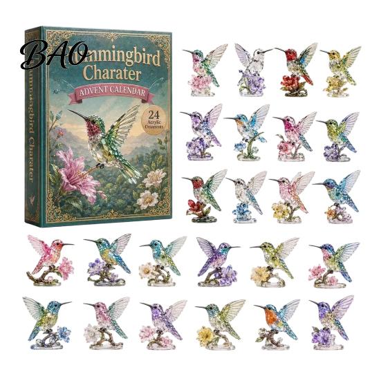 Feiertags-Countdown-Kalender 2026 Kolibri Adventskalender, 24-teiliges Acryl-Schmuckset mit Vogel-Figur, Countdown für Kinder-Weihnachtsgeschenke, Baumbehang