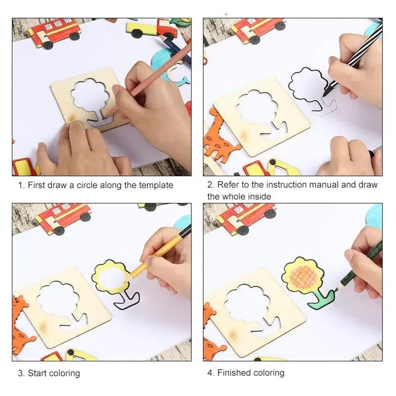 Kids Drawing Toys 20/32/50PCs Wooden DIY Painting Stencils Template Craft Toys Puzzle Educational Toys for Children Gifts