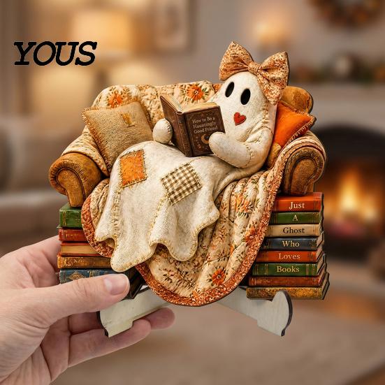 Indoor Halloween Party Decorations Cute Ghost Ornament, Cartoon Festive Wooden Statue, Atmosphere Wood Ornaments Creative Ornament for Home