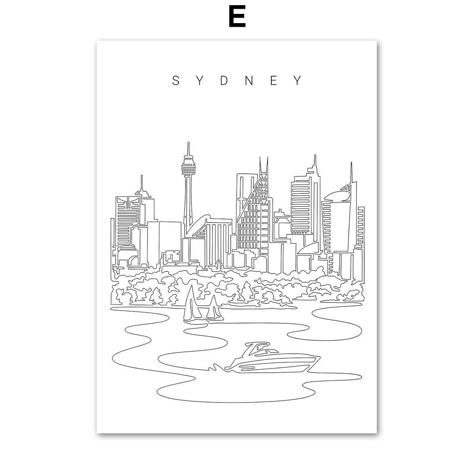 Paris Madrid New York Sydney Las Vegas Skyline Line Wall Art Prints Canvas Painting Nordic Poster Decor Pictures For Living Room