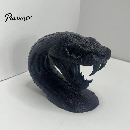 Snake Sculpture for Shelves 3D Printed Head Ornament, Desk with Sharp Teeth, Wild Style Ornament Realistic Animal Figurine Halloween Home Living Room