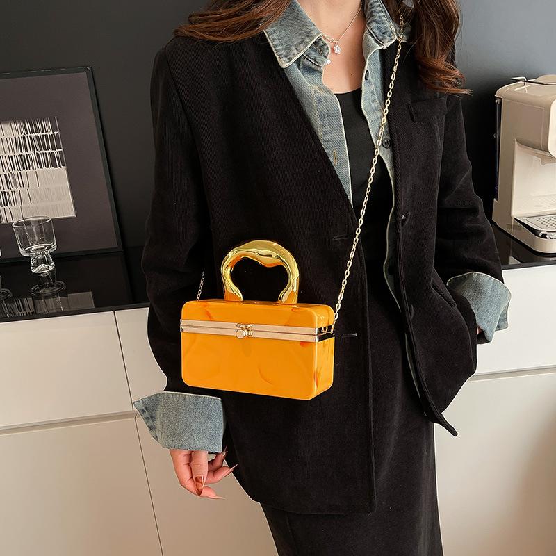 Gold Handle Box Clutch Bag Women Evening Wedding Party Fashion Party Purse And Handbag High Quality Acrylic Crossbody Bag Mini