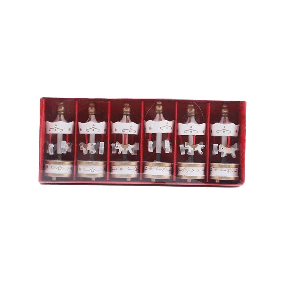 6Pcs Wooden Christmas Carousel Ornament New Year DIY Crafts Carousel Hanging Decor Exquisite Colorful Xmas Carousel Pendant