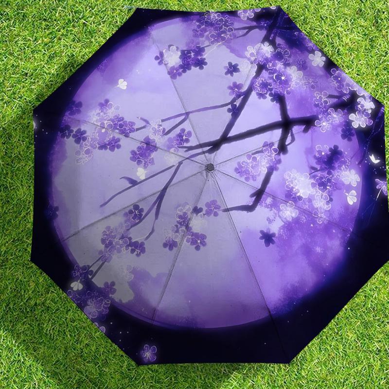 Zaczarowany Kwiatowy Parasol w Blasku Księżyca: Magiczny Towarzysz na Przygody na Świeżym Powietrzu, Automatycznie Otwiera/Zamyka, Lekki i Wytrzymały