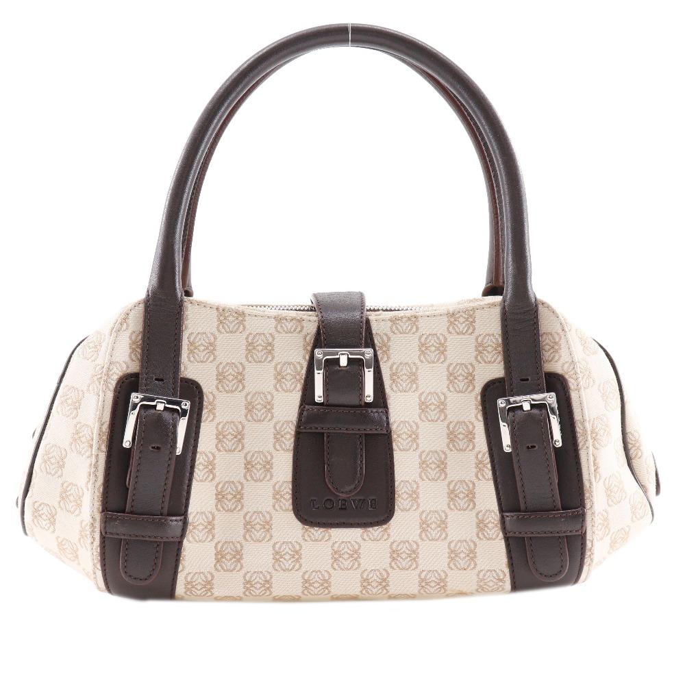 Loewe Sender Tote Bag Anagram Handbag Beige Canvas Women Used