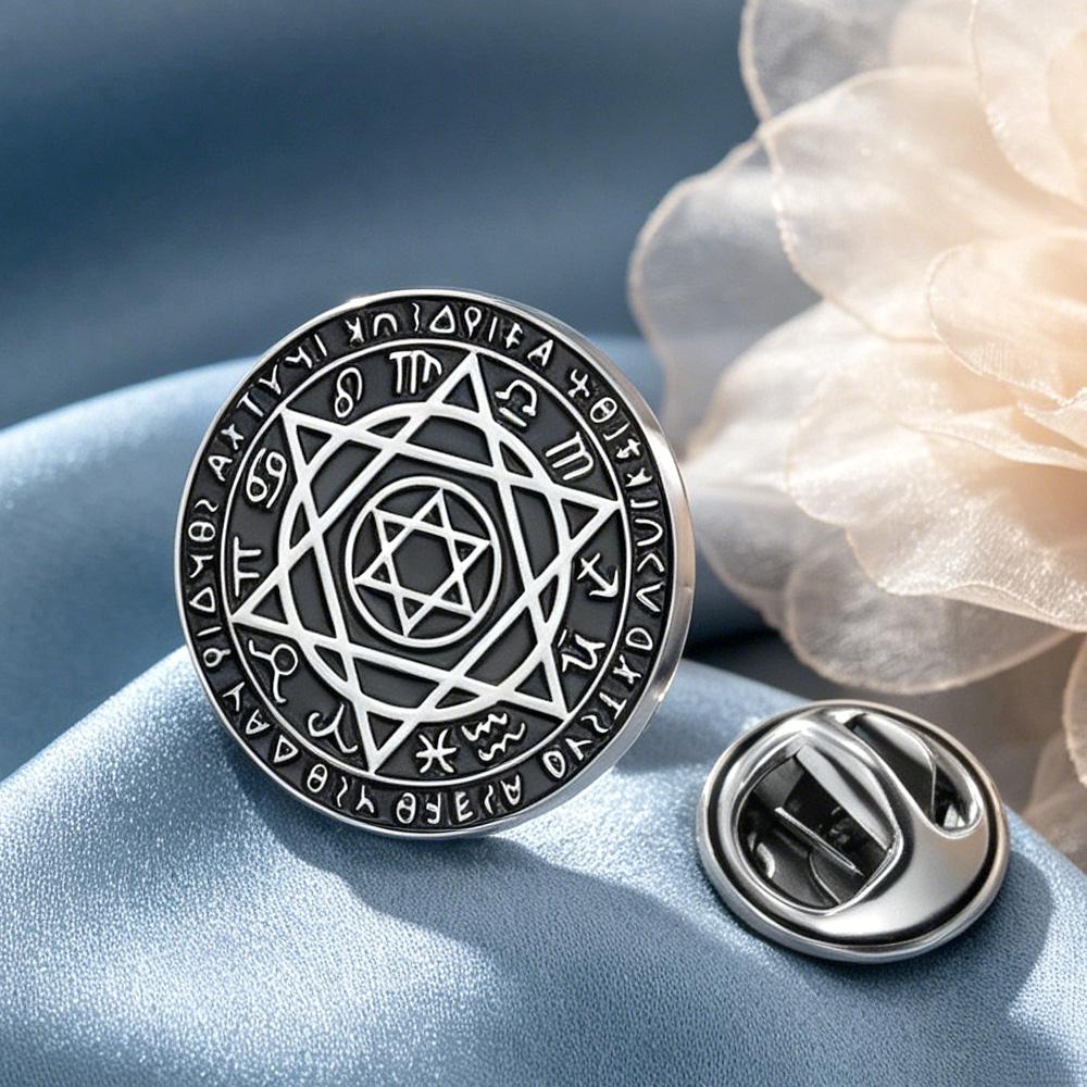 Dawapara Seal Solomon Hexagram Brooch Good Health Talisman Lapel Pin Accessories for Hat Bag Stainless Steel Jewelry