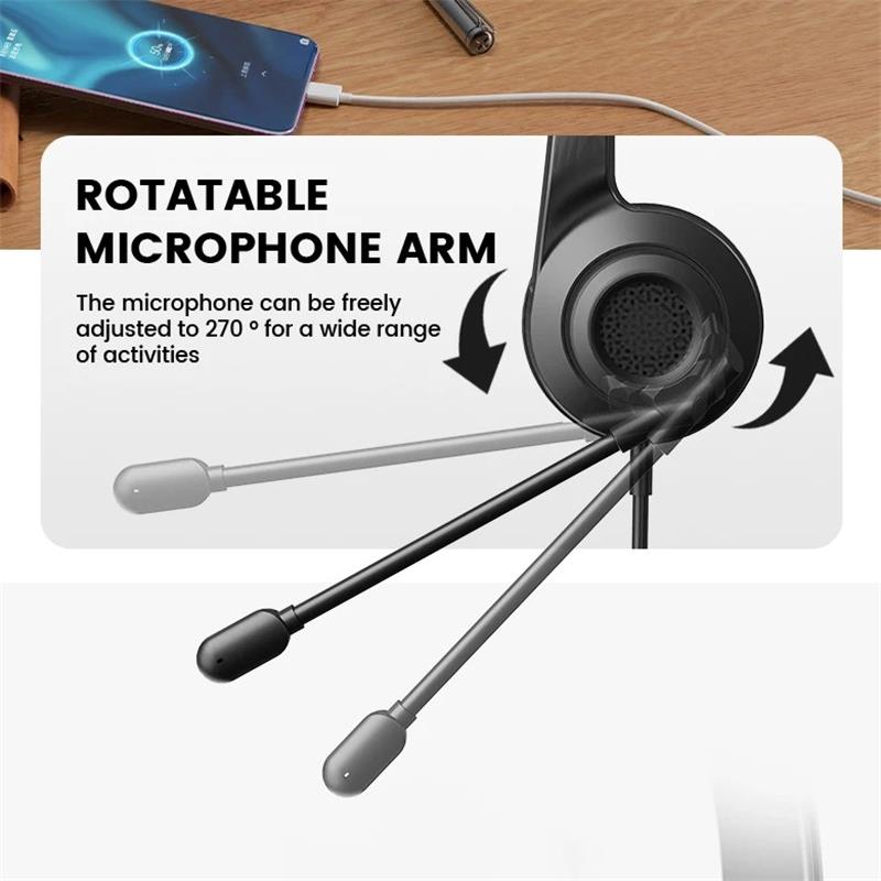 Lenovo E01 Wired Gaming Headphone W/ Rotatable HD Microphone Control Switch Learning Office Earphone Stereo Operator Headset for Online Class