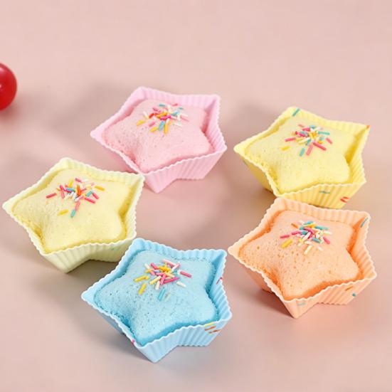 5Pcs Cake Mold Silicone Non-Stick Baking Cups Reusable Food Grade Muffin Liners Dishwasher Safe Oven Air Fryer Safe Mold for Muffins Egg Tarts