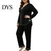 Cozy Loungewear for Women Women's Plus Size Pajama Set, Long Sleeve Top And Pants Casual Home Wear with Bow, Ruffle 2 Piece Soft Pjs Sleepwear