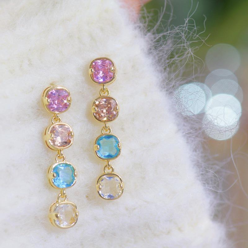 Fantasy Colorful Palette Pink Diamond Opal Splicing Long Earrings Gentle Versatile Girls Heart Ears Teachers' Day Gifts