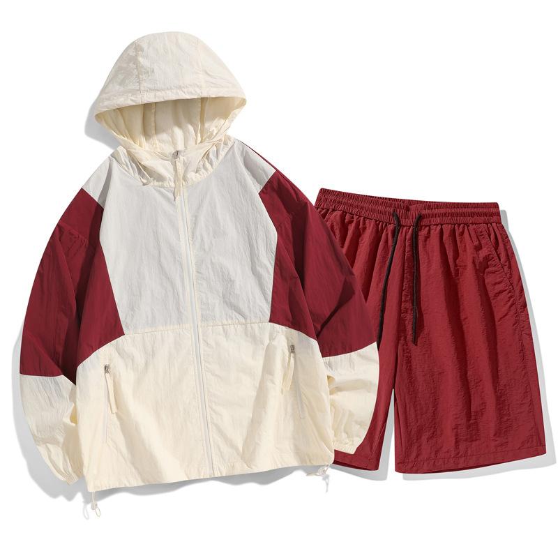 Summer Sun Protection Suit for Men Lightweight Breathable UV Resistant Patchwork Color Sun Protection Suit Casual Sports Set Two-piece Set