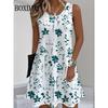 2025 Vestido de Verano para Mujer Vestido Floral Casual Sin Mangas Cuello Redondo Holgado Mini Vestido Verano Mujer Camiseta Sin Mangas Flor 3D Estampado Vestido Corto de Playa