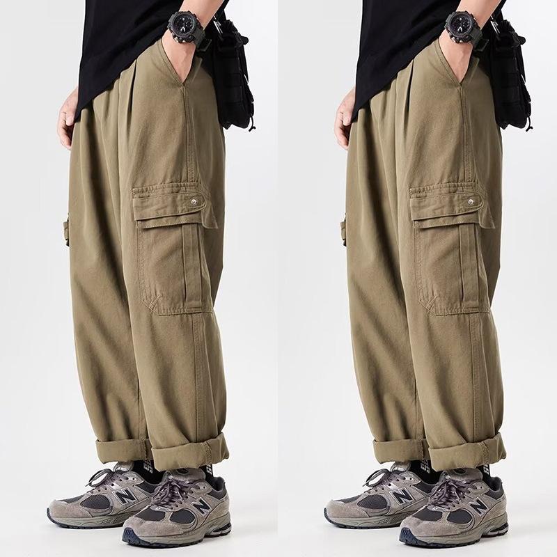 Khaki Overalls Men's Autumn New Loose Trendy Brand Wide-leg Pants Multi-pocket Straight Casual Pants