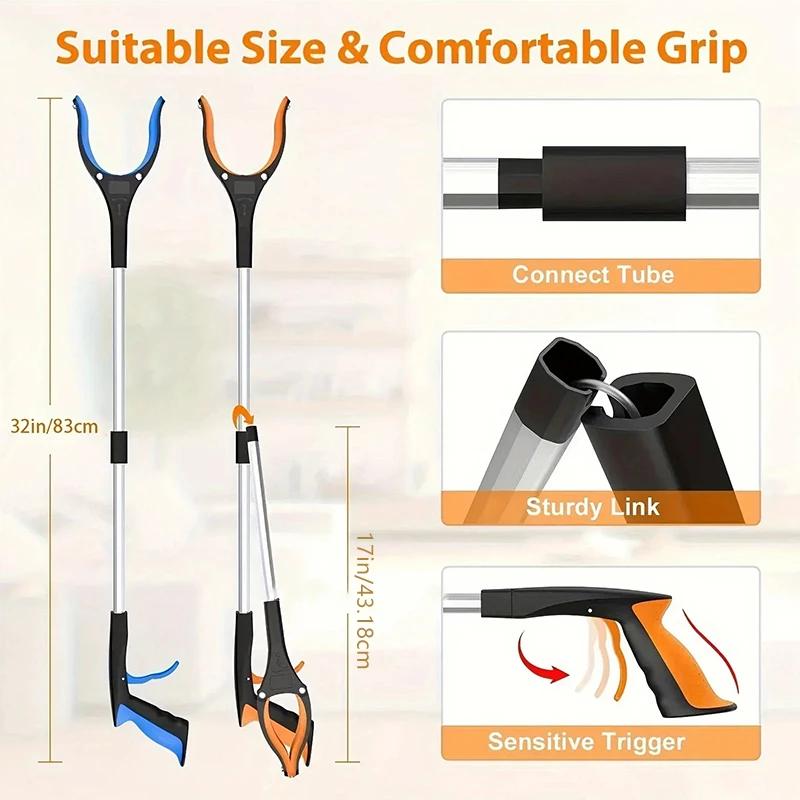 32 Inch Extra Long Foldable Reacher Grabber Tool for Elderly Hand Aid Trash Pick Up Litter Picker Home Cleaning Assistance Tool