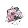Cute PU Leather Coin Purse Flower Print Latte Clip Wallet Bag Lovely Style Convenient Handbag Women
