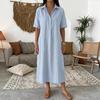 Women's Spring and Summer New Casual Straight Comfortable Polo Neck Linen Short Sleeve Dress