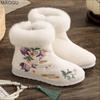 Anti-slip Winter Keep Warm Women's Short Boots Embroidered Flowers Plush Comfortable Ankle Boots Female Ethnic Style Botines