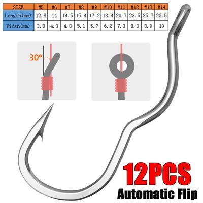 12Pcs/Pack High Carbon Steel Fishing Hook Sharp Barbed Fishing Tackle Automatic Flip Fishhook