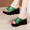 8cm Small Plus Size 32-43 Elegant Comfortable Leather Slippers Platform Wedges Shoes 2025 High Heels Slides for Office Model Mom