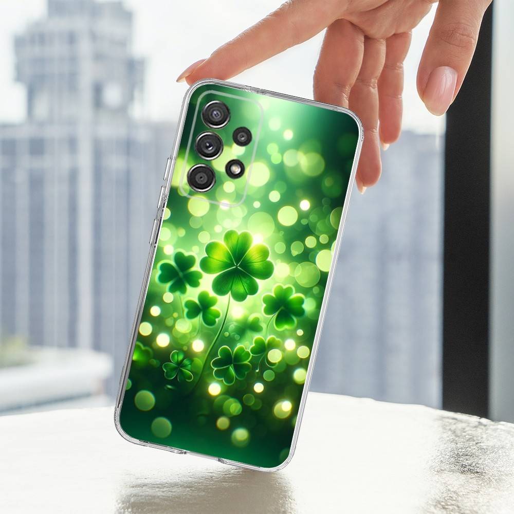 Lucky Art Four Leaf Clover Phone Case For Samsung A30,71,51,S9,10,20,Ultra,FE,Lite,S25,24,22,23,21,PIus,Transparent, Silicone