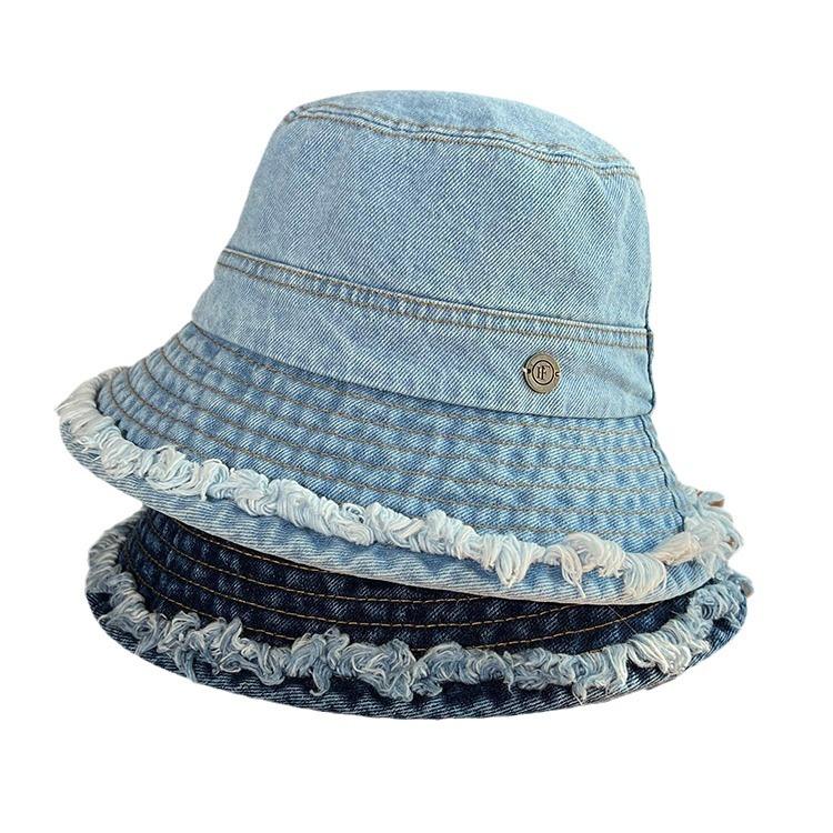Raw Edge Washed Denim Fisherman Hat Children Spring and Summer Retro Old Versatile Fashion Sunscreen Sunshade Basin Hat